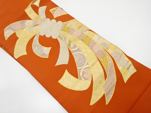 アンティーク　束ね熨斗に花模様織り出し名古屋帯（着用可）